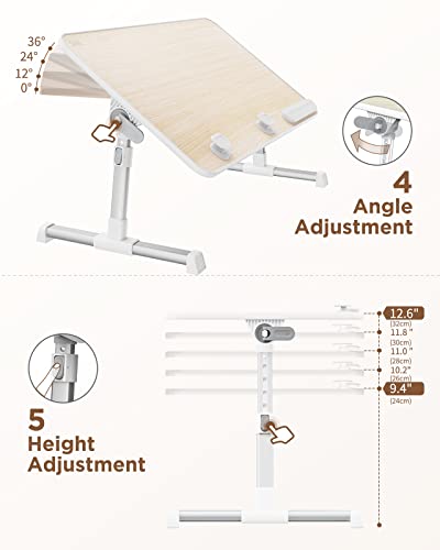 SAIJI Laptop Bed Tray Table, Adjustable Home Office Standing Desk Portable Lightweight Foldable Lap Desk for Sofa Couch Floor Working Studying Reading Writing Eating,Fit Up to 17" Laptop(Large,Teak) - Image 4