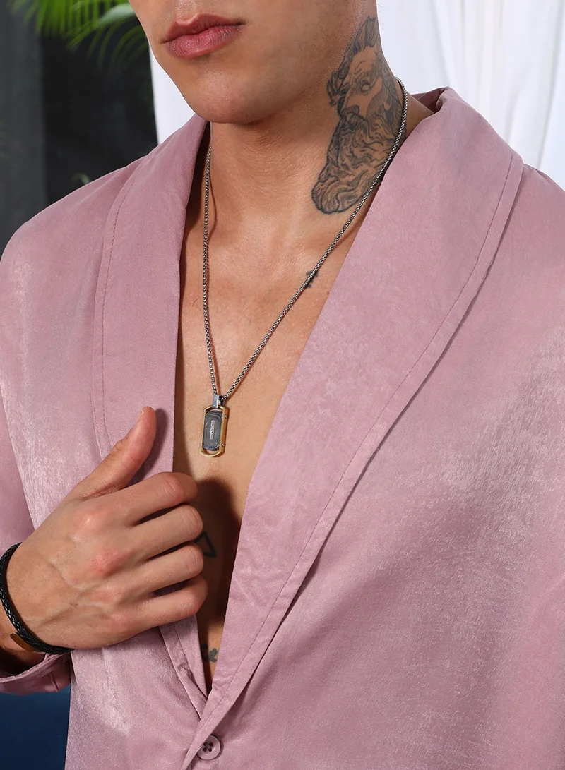 Campus Sutra Campus Sutra Men's Flamingo Pink Shawl Collar Shirt For Casual Wear | Shawl Collar | Long Sleeve | Button Closure | Shirt Crafted With Comfort Fit For Everyday Wear