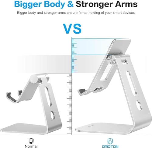 OMOTON Adjustable Tablet Stand for Desk, Upgraded Longer Arms for Greater Stability, T2 Tablet Holder with Hollow Design for Bigger Sized Phones and Tablets Such as iPad Pro/Air/Mini, Silver - Image 5