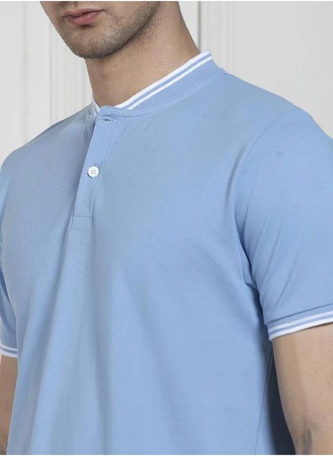 Dennis Lingo Solid Mandarin Neck T-Shirt by Styli