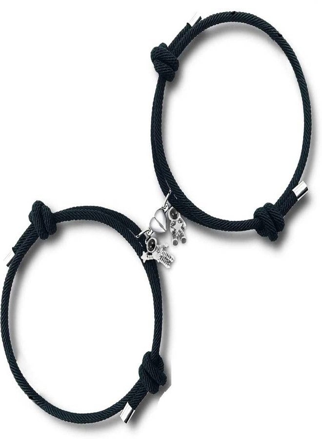 BEAUTIVIA Unisex-Adult Astronaut Magnetic Thread Adjustable Magnetic Relationship Spaceman Astronaut Matching Broken Heart Shape Romantic Love Couples Promise Friendship Bracelet - Image 3