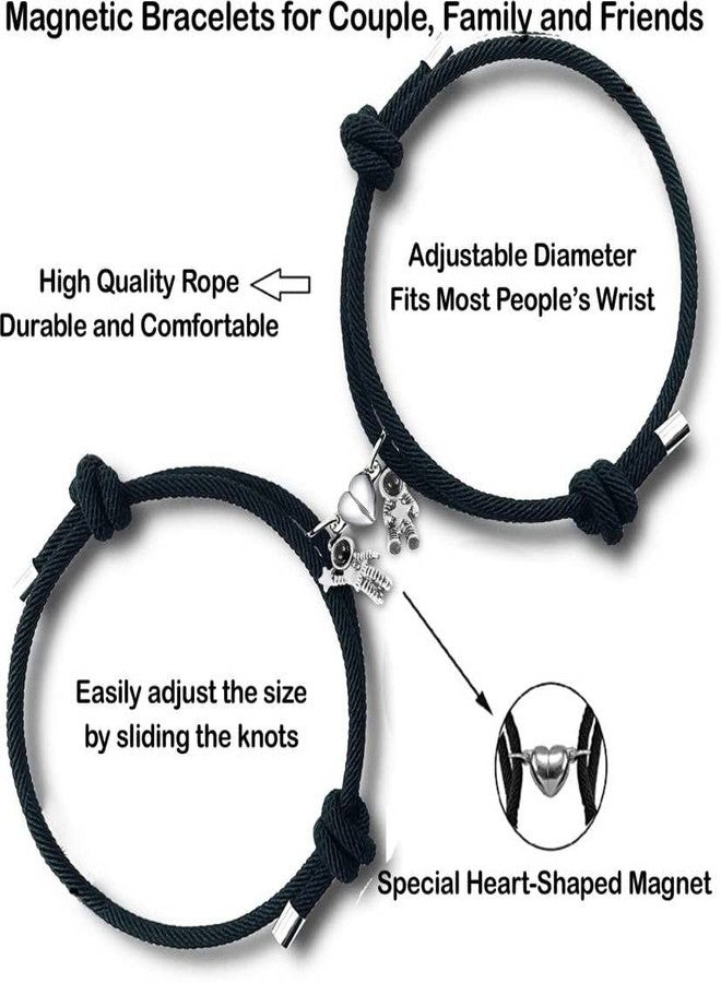 BEAUTIVIA Unisex-Adult Astronaut Magnetic Thread Adjustable Magnetic Relationship Spaceman Astronaut Matching Broken Heart Shape Romantic Love Couples Promise Friendship Bracelet - Image 4