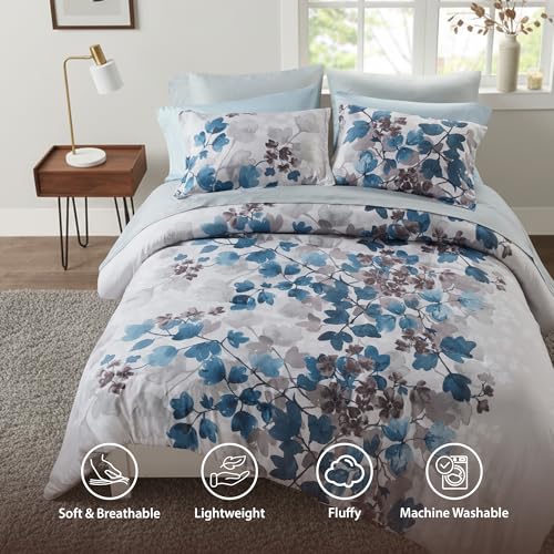 Regency Heights King Comforter Set Blue Bed Set, 9 Pieces Cute Floral Bedding Set Ultra Soft Botanical Flowers Comforter, Sheets, Pillowcases & Shams - Image 3