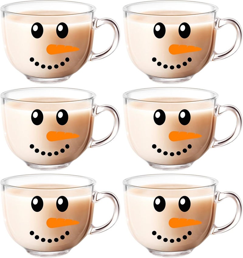 Sliner 6 Pcs Christmas Glass Coffee Mugs with Handle, 16 oz Clear Irish Coffee Mugs Footed Irish Glasses Christmas Winter Holiday Cups for Beverages Latte Hot Chocolate(Snowman) - Image 1