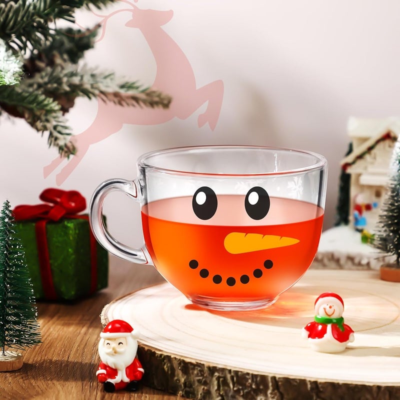 Sliner 6 Pcs Christmas Glass Coffee Mugs with Handle, 16 oz Clear Irish Coffee Mugs Footed Irish Glasses Christmas Winter Holiday Cups for Beverages Latte Hot Chocolate(Snowman) - Image 2