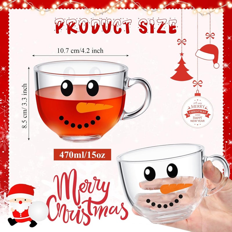 Sliner 6 Pcs Christmas Glass Coffee Mugs with Handle, 16 oz Clear Irish Coffee Mugs Footed Irish Glasses Christmas Winter Holiday Cups for Beverages Latte Hot Chocolate(Snowman) - Image 3