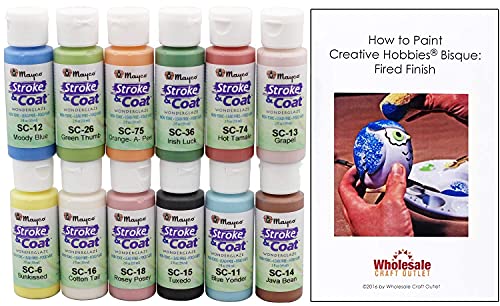 Creative Hobbies Mayco Stroke and Coat Glaze for Ceramics Kit 1 | 12 Assorted 2 oz Jars with How to Paint Pottery Book - Image 2