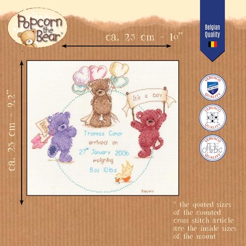 Vervaco Popcorn Celebration Birth Sampler Cross Stitch Kit - Image 2
