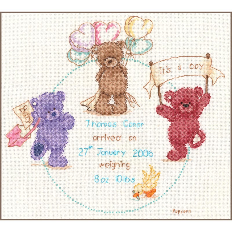 Vervaco Popcorn Celebration Birth Sampler Cross Stitch Kit - Image 4