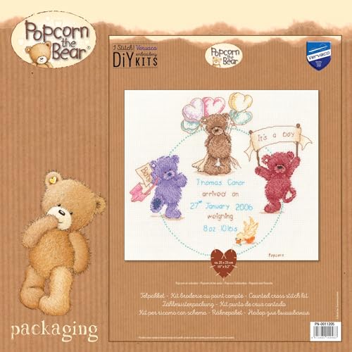 Vervaco Popcorn Celebration Birth Sampler Cross Stitch Kit - Image 3