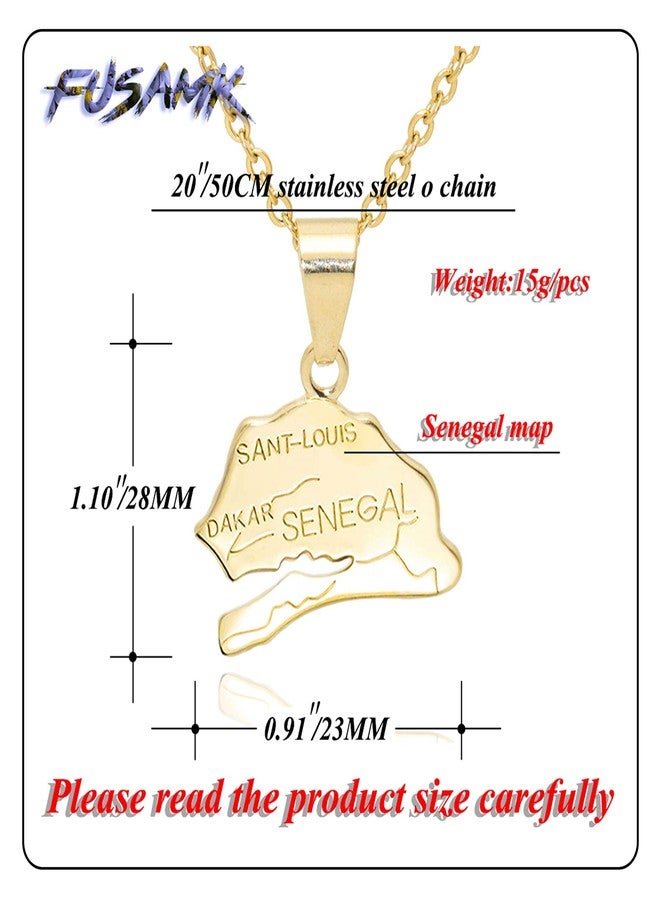 Fusamk Fashion Plated 18K Gold Senegal Map Pendant Necklace,20" Chain - Image 2