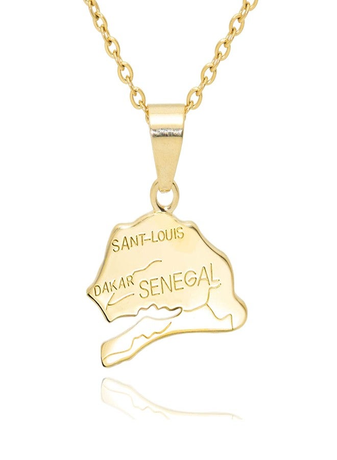 Fusamk Fashion Plated 18K Gold Senegal Map Pendant Necklace,20" Chain - Image 1