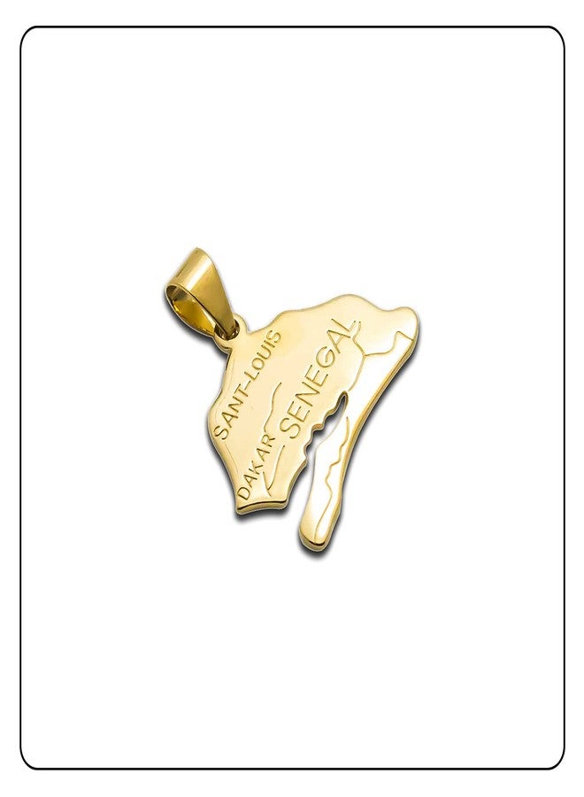 Fusamk Fashion Plated 18K Gold Senegal Map Pendant Necklace,20" Chain - Image 3