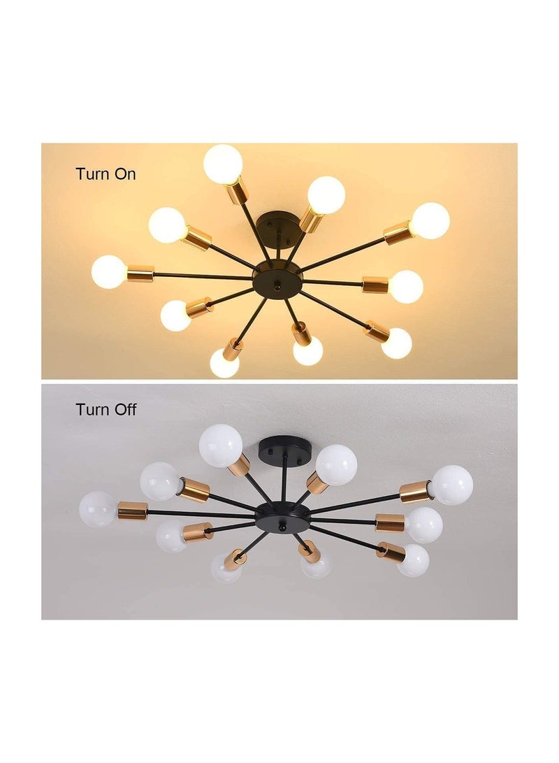 10 Light Sputnik Ceiling Light Adjustable Black Metal Ceiling Light Modern Industrial Chandelier Semi Flush Mount Ceiling Light for Living Room Bedroom Bulbs Not Included