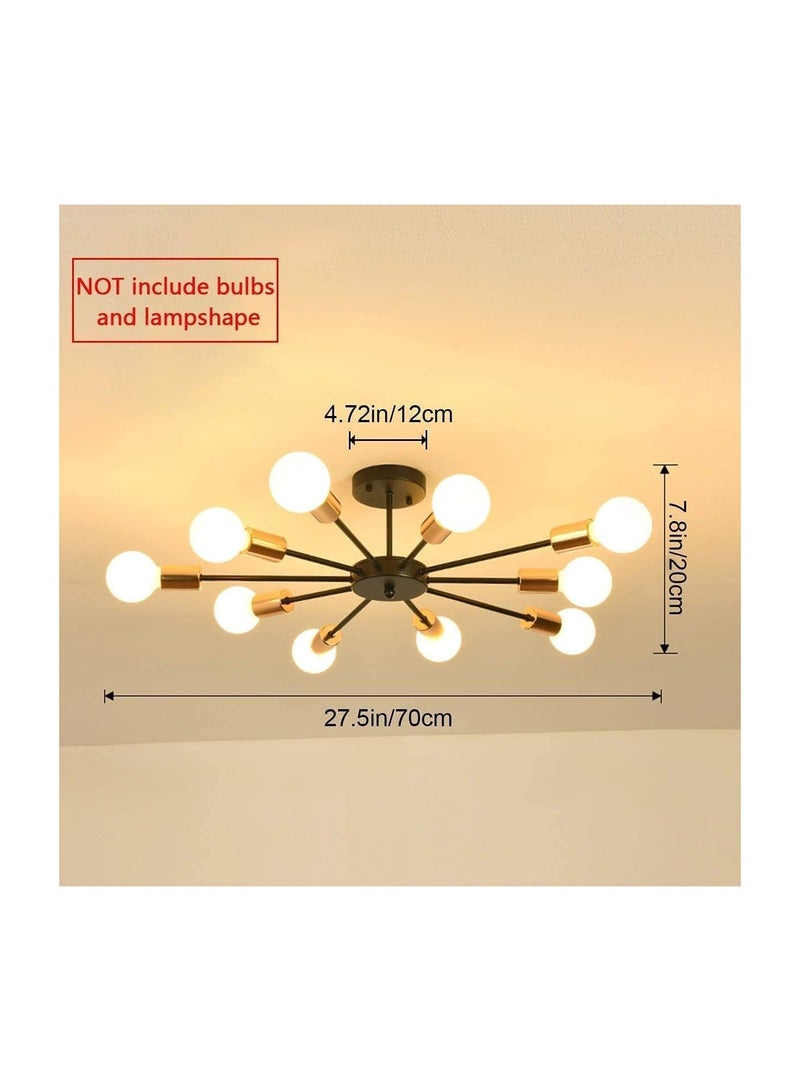 10 Light Sputnik Ceiling Light Adjustable Black Metal Ceiling Light Modern Industrial Chandelier Semi Flush Mount Ceiling Light for Living Room Bedroom Bulbs Not Included