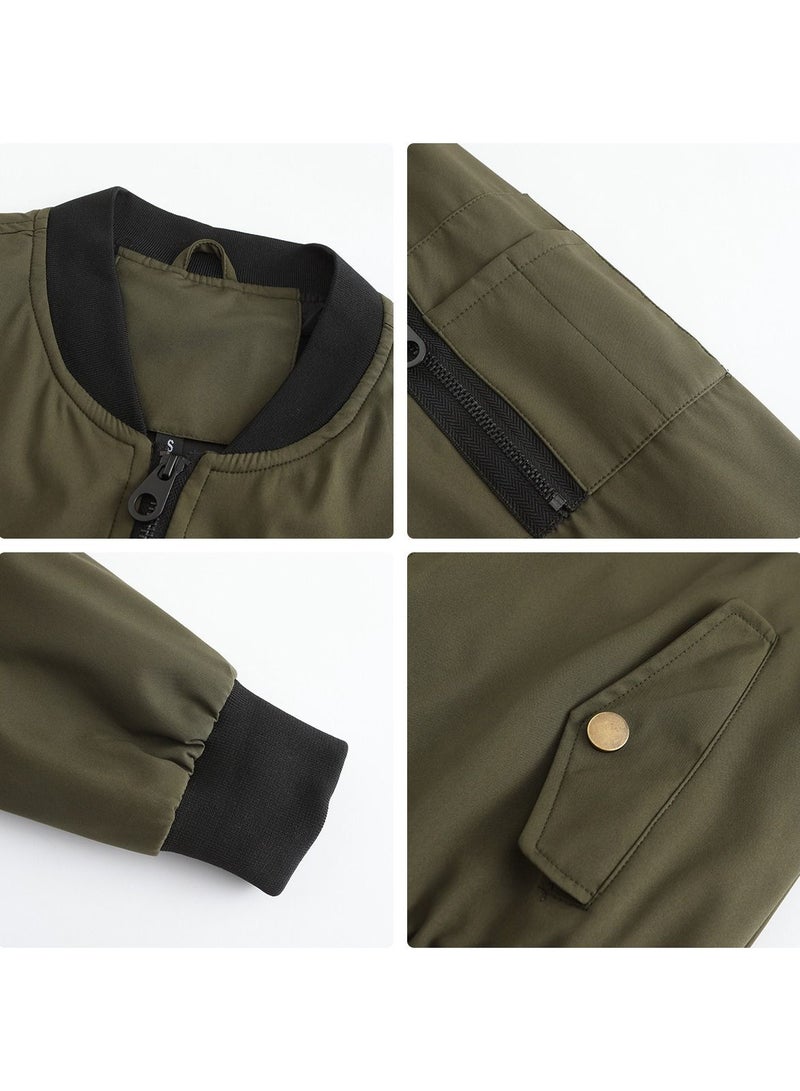 Loquat 2023 Women's Spring and Autumn New Thin Flight Jacket Loose Standing Neck Baseball Jersey Army Green  - Image 2