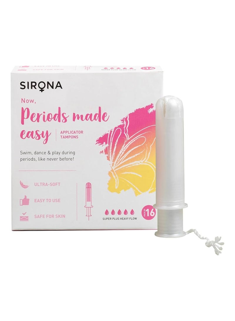 Sirona Applicator Tampons for Heavy & Super Heavy Flow - 16 tampons - Image 1