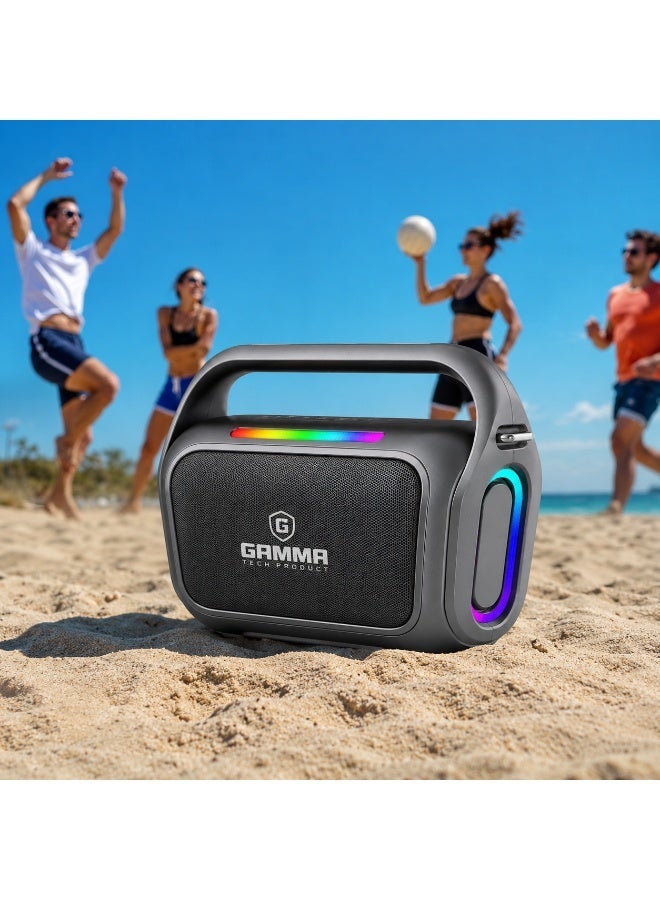 Gamma GT-719 Portable Wireless Speaker – Powerful Stereo Sound with15W Speakers, Dynamic RGB Lighting Effects, Bluetooth Wireless Audio Streaming, USB, TF Card  Playback Support, Built-in 1800mAh Rechargeable, Durable ABS Construction, Convenient Carry Handle, Ideal for Home, Travel, Outdoor Parties & Everyday Entertainment – Black - Image 5
