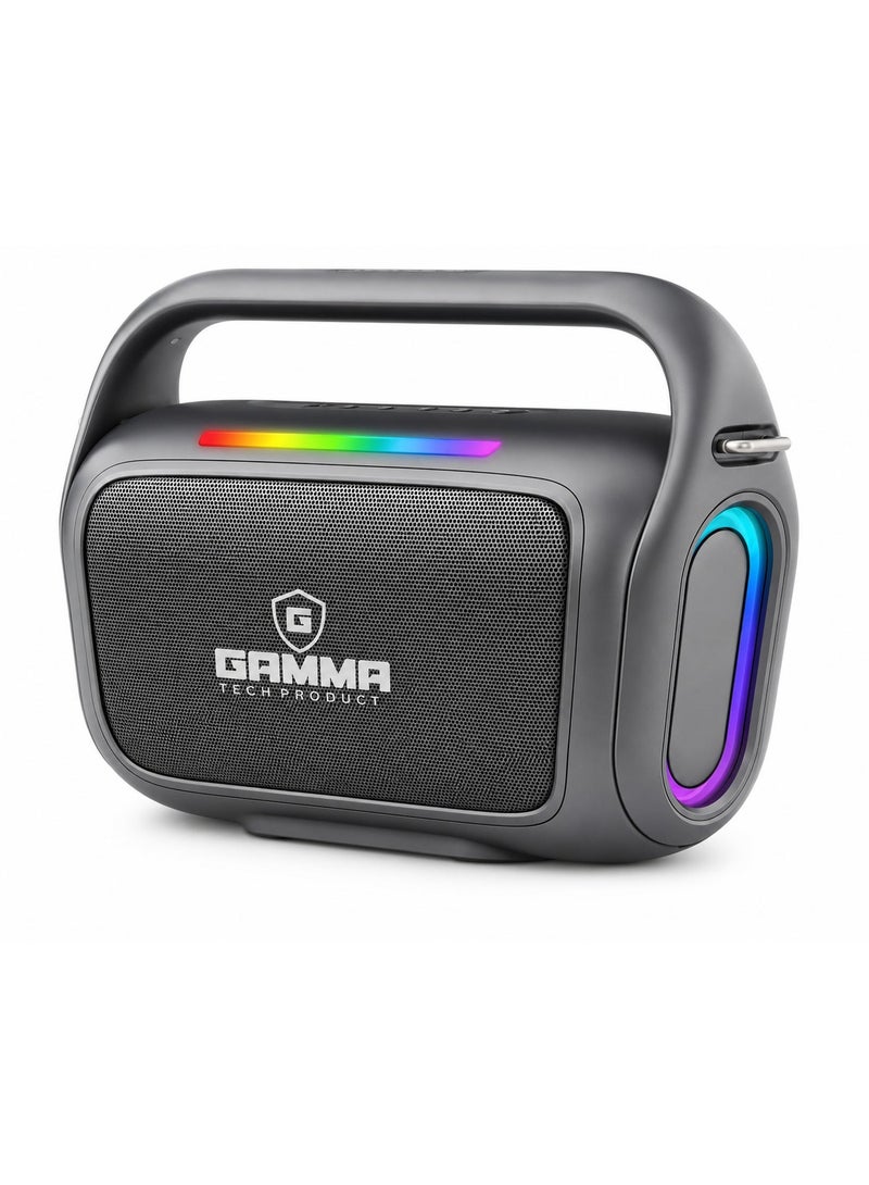 Gamma GT-719 Portable Wireless Speaker – Powerful Stereo Sound with15W Speakers, Dynamic RGB Lighting Effects, Bluetooth Wireless Audio Streaming, USB, TF Card  Playback Support, Built-in 1800mAh Rechargeable, Durable ABS Construction, Convenient Carry Handle, Ideal for Home, Travel, Outdoor Parties & Everyday Entertainment – Black - Image 1