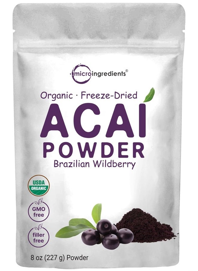 Micro Ingredients Organic Acai Powder, 8oz | 100% Natural Fruit Powder | Freeze-Dried Brazilian Wildberry Source | No Sugar & Additives | Great Flavor for Drinks, Smoothie, & Beverages | Non-GMO & Vegan Friendly - Image 1