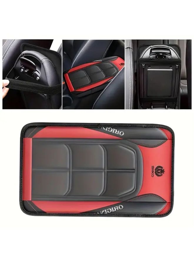 Universal Red Car Armrest Cover Crystal Velvet Print Durable Stain Resistant Seat Belt Pad - Image 1