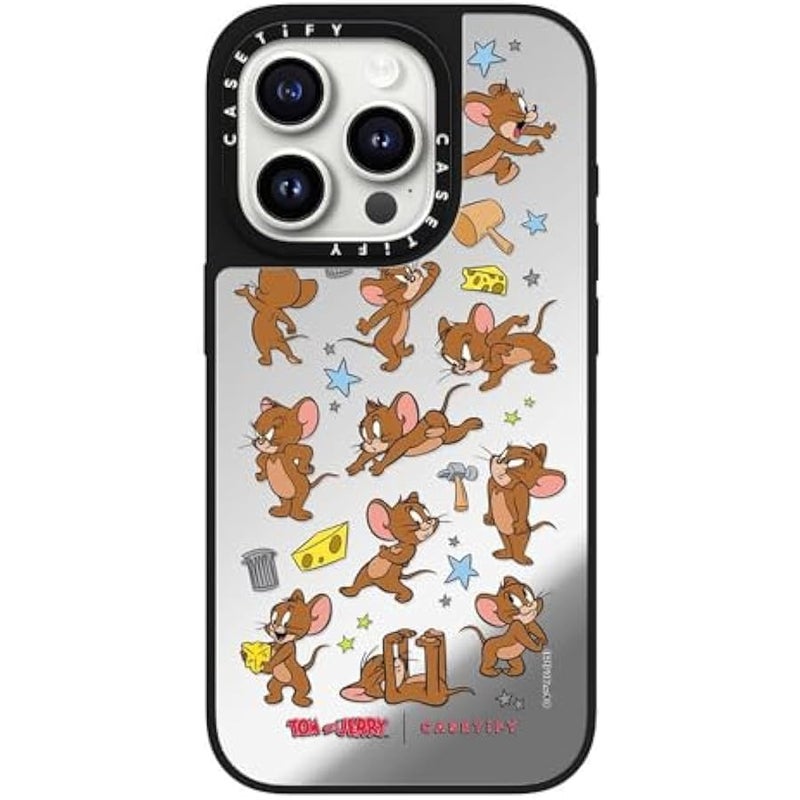 Casetify Mirror Case for iPhone 15 Pro 【Tom and Jerry Colab/Reflective / 4.9ft Drop Protection/Compatible with Magsafe】 - Jerry Pattern - Silver on Black - Image 2