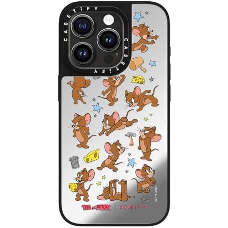 Casetify Mirror Case for iPhone 15 Pro 【Tom and Jerry Colab/Reflective / 4.9ft Drop Protection/Compatible with Magsafe】 - Jerry Pattern - Silver on Black - Image 3