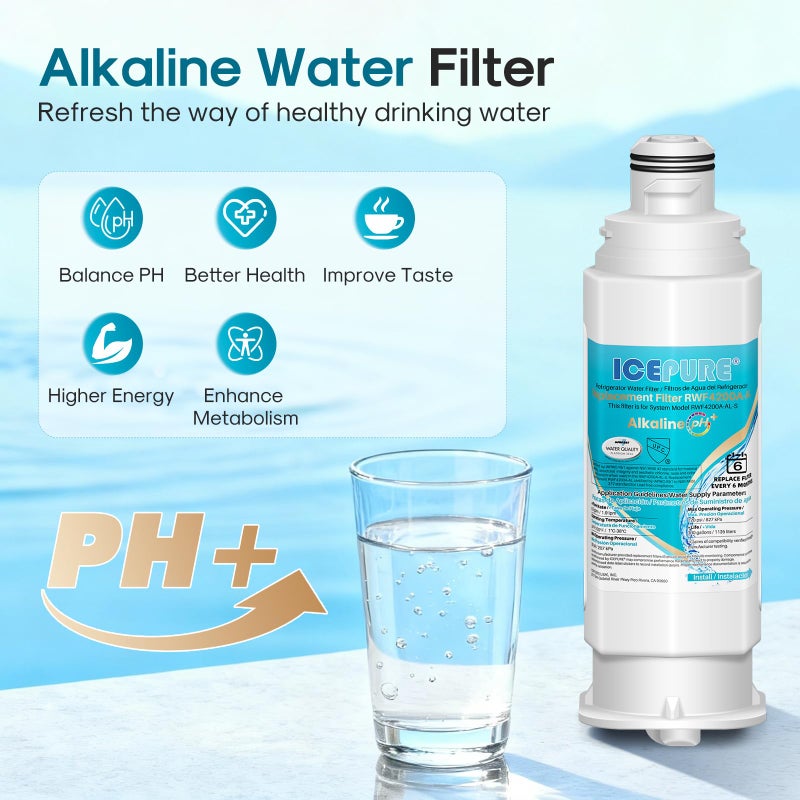 ICEPURE Alkaline DA97-17376B Refrigerator Water Filter Replacement for Samsung HAF-QIN/EXP, DA97-08006C, WD-F45, WS645A RS27T5200SR RS22T5201SR RF28R7201SR RF32CG5400SR RF23M8070SG, Enhances PH, 3Pack - Image 4
