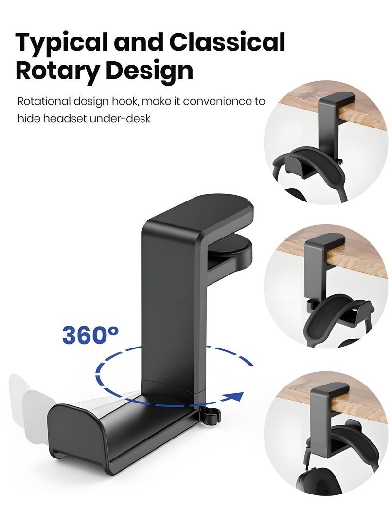 Adjustable Headset Stand, Under Desk Headphone Holder, 360° Rotating Headphone Hanger Hook - Image 5