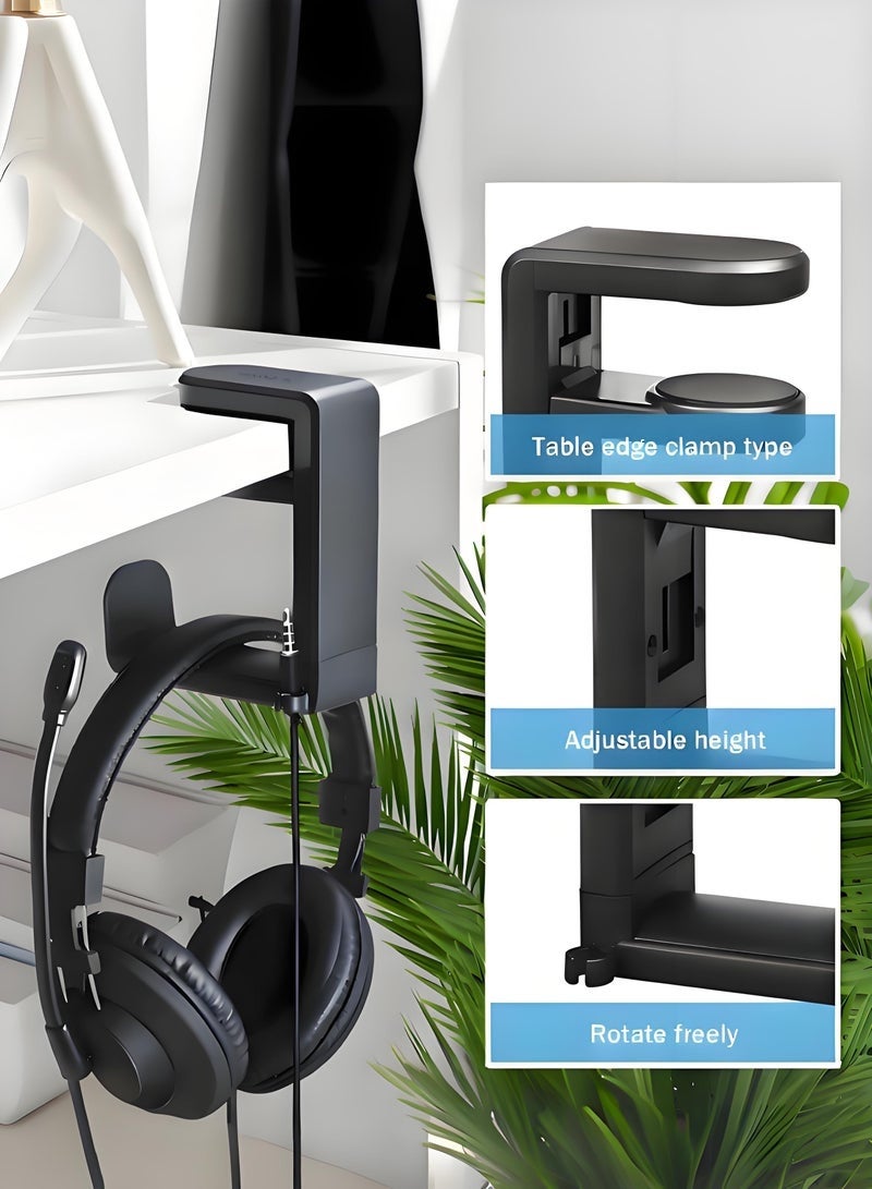 Adjustable Headset Stand, Under Desk Headphone Holder, 360° Rotating Headphone Hanger Hook - Image 3