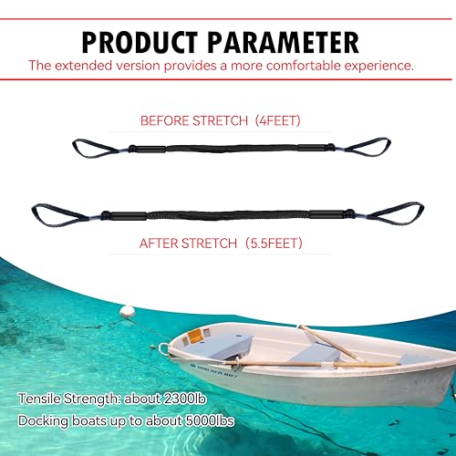 NIUTRIP Bungee Dock Line,Boat Rope Stretchable Docking String with Foam Float for Pontoon Boat,Jet ski, seadoo,WaveRunner,Kayak,Boating Gifts for Men,2pack,4-5.5FT (Black) - Image 4