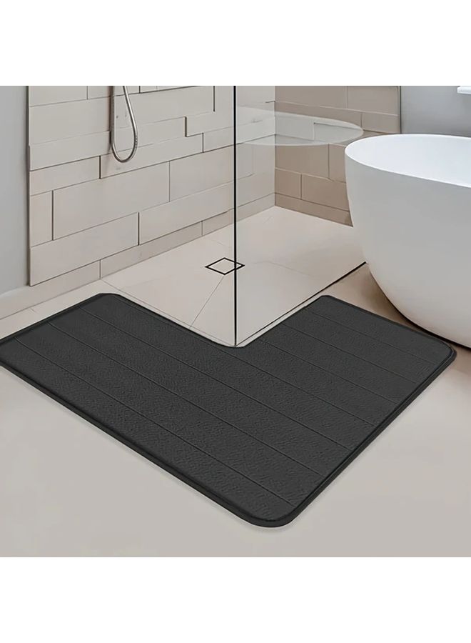 Ultra Absorbent L Shaped Bath Mat Non Slip Striped Grey 80x80cm 600gsm Machine Washable - Image 2