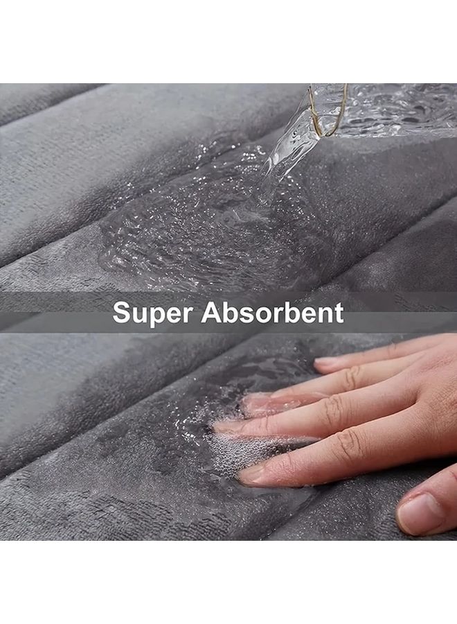 Ultra Absorbent L Shaped Bath Mat Non Slip Striped Grey 80x80cm 600gsm Machine Washable - Image 5