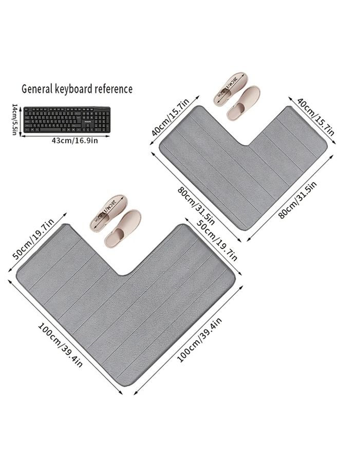 Ultra Absorbent L Shaped Bath Mat Non Slip Striped Grey 80x80cm 600gsm Machine Washable - Image 3