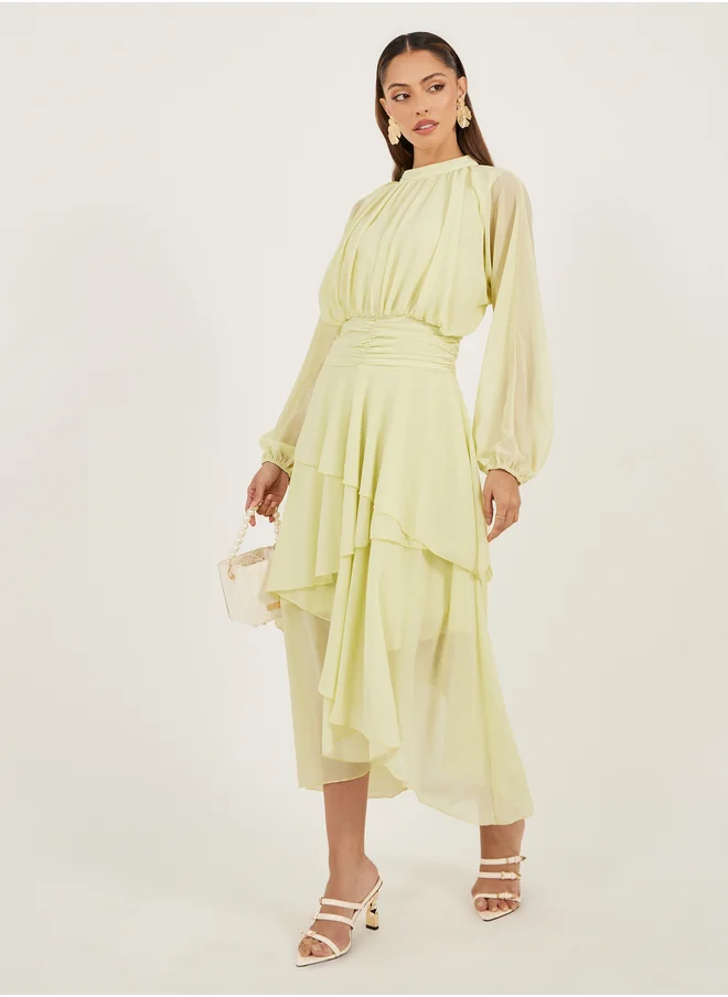 Styli Women Elegant Yellow A-Line Maxi Dress