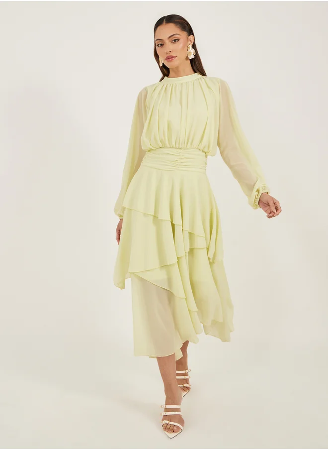 Styli Women Elegant Yellow A-Line Maxi Dress