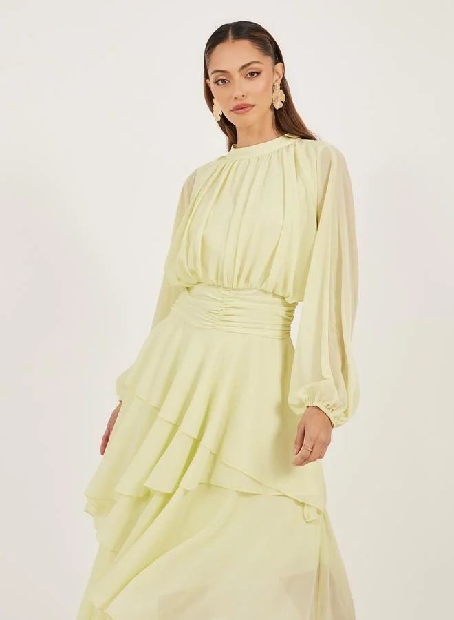 Styli Tiered Chiffon Dress