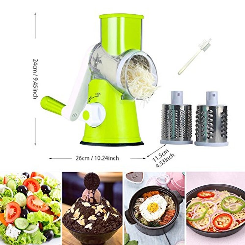 ALKAYAN Rotary Cheese Grater Slicer- Vegetable Mandoline Slicer with 3 Interchangeable Ultra Sharp Cylinders Stainless Steel Bladesï¼ˆGreenï¼‰ - Image 5