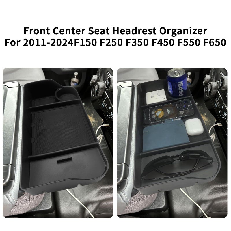 Zxiaochun Center Console Seat Headrest Organizer for 2011-2024 2025 Ford F150 F250 F350 F450 F550 F650 Accessories, Storage Tray with Non-Slip Rubber Mat (Jump Seat Only) - Image 3