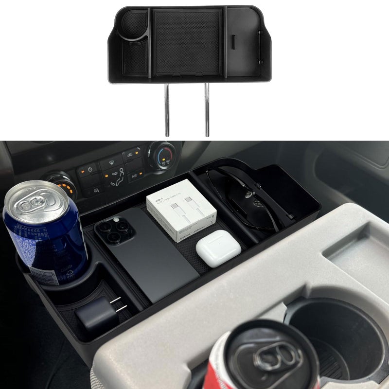 Zxiaochun Center Console Seat Headrest Organizer for 2011-2024 2025 Ford F150 F250 F350 F450 F550 F650 Accessories, Storage Tray with Non-Slip Rubber Mat (Jump Seat Only) - Image 1