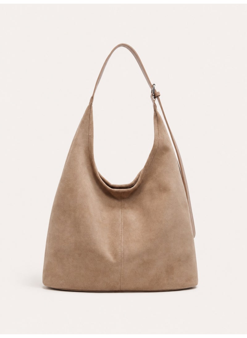 Women's Large Capacity Suede-Effect Hobo Tote Bag with Adjustable Shoulder Strap, Khaki - Image 1