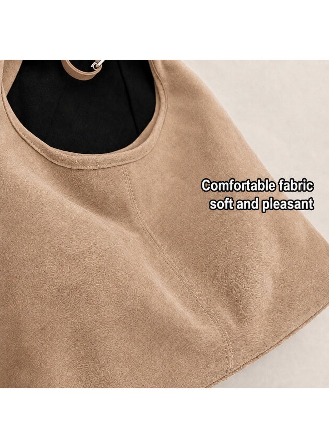 Women's Large Capacity Suede-Effect Hobo Tote Bag with Adjustable Shoulder Strap, Khaki - Image 4