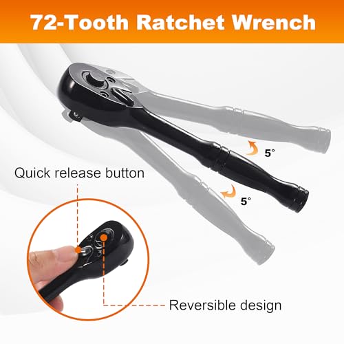 Reniteco 16-Piece 1/4" Drive Socket Set, Metric (4mm-15mm), Deep Sockets, 72-Tooth Ratchet Wrench, Drive Spinner Handle, 6 Point Design, Cr-V - Image 3