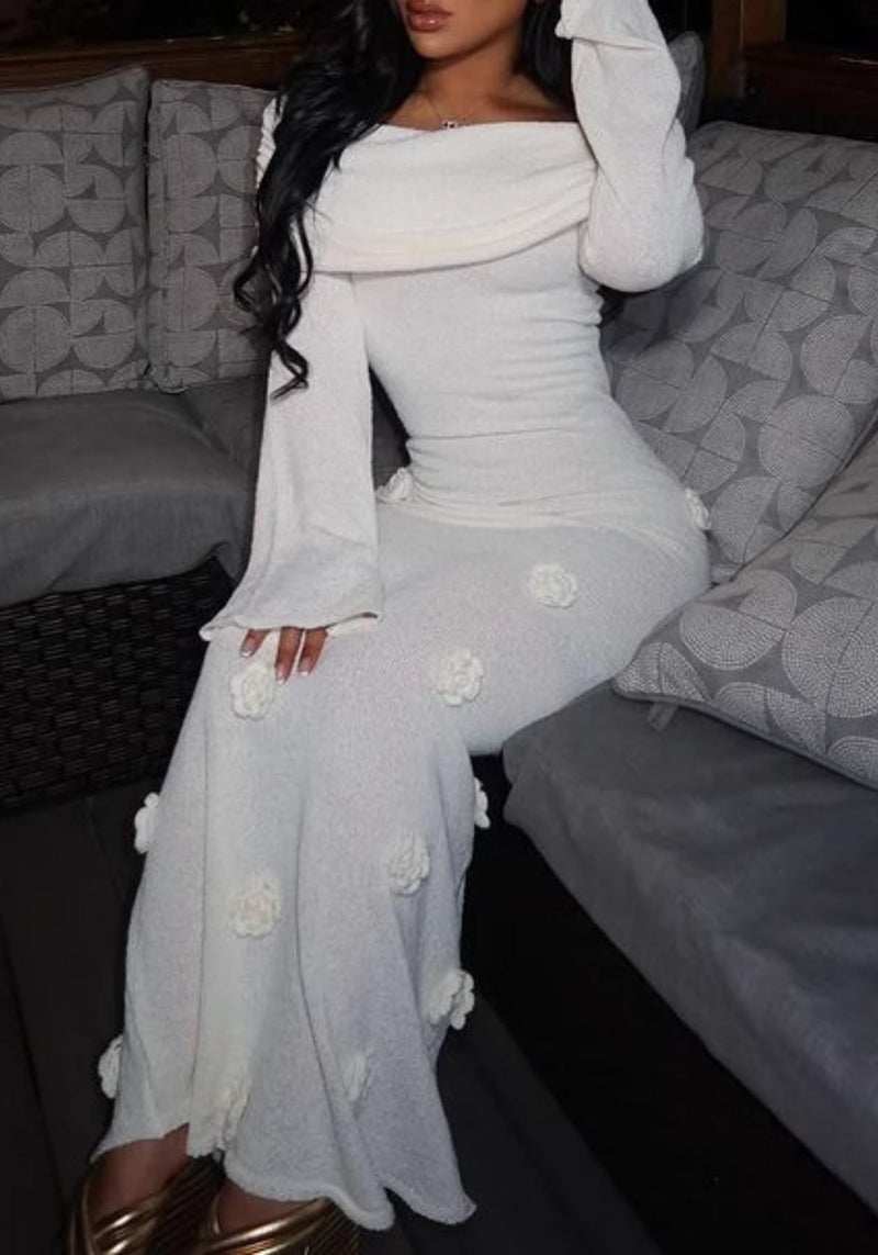 Unybwonn Women Sexy Off Shoulder Crochet Maxi Dress Bodycon Stretchy Mesh Knit Dress Long Sleeve Tube Top Elegant Dresses White - Image 5