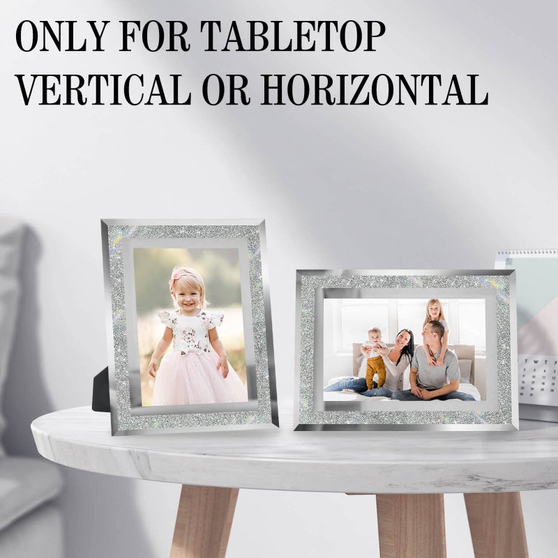 HIKWADERY 4x6 Picture Frames Silver - Set of 2  Sparkle Real Glass 4 by 6 Photo Frame Mirrored Edge Great Gift  for Tabletop or Wall Display (4 x 6  Glitter Silver) - Image 4