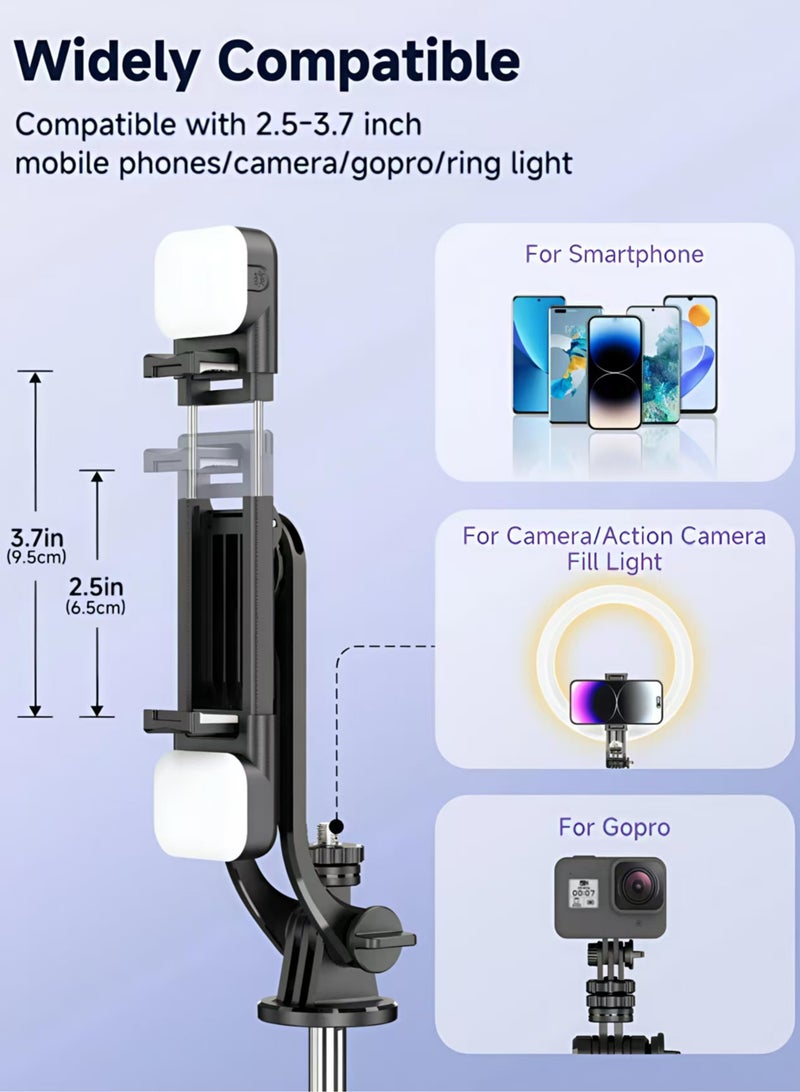 Exceed Selfie Sticks Tripod,Separate design smartphone tripod Stand with Wireless Remote Control and Double fill light Portable Retractable Cell Phone Tripod for iPhone/Samsung/GoPro/Android Phone Aluminum Portable Lightweight Travel Tripod for Video Recording emovable fill light for iPhone 12/Xs/iPhone 8/iPhone 11/11pro, Galaxy S10/S9 Plus/S8/Note8, LG,Go Pro,Camera (L02, Black) - Image 3