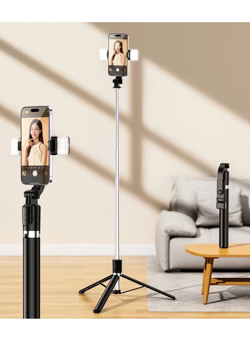 Exceed Selfie Sticks Tripod,Separate design smartphone tripod Stand with Wireless Remote Control and Double fill light Portable Retractable Cell Phone Tripod for iPhone/Samsung/GoPro/Android Phone Aluminum Portable Lightweight Travel Tripod for Video Recording emovable fill light for iPhone 12/Xs/iPhone 8/iPhone 11/11pro, Galaxy S10/S9 Plus/S8/Note8, LG,Go Pro,Camera (L02, Black) - Image 2