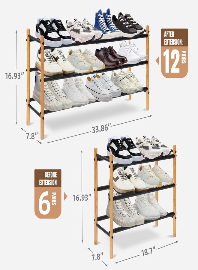 STORAGE MANIAC Expandable Shoe Rack, 16 Pairs Stackable Small Shoe Rack, Metal Adjustable Shoes Organizer for Closet, Entryway, Hallway, Garage, Front Door, Shoes Shelves, Bamboo 4 Tier - Image 5