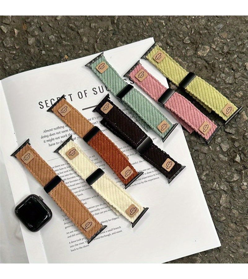 Suitable For Apple S10 Watch Band Puppy Corduroy Magnetic Buckle Khaki Strap Wristband Autumn Winter For 42mm 44mm 45mm 46mm 49mm Ultra Se10 9 8 7 - Image 4