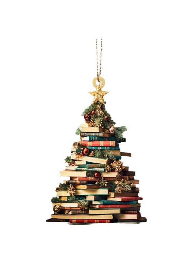 The Bros 2pcs Christmas Tree Hanging Tree Bookshelf Hanging Ornament, Cute Puppy Hanging Ornament Decoration, Book Stacking Ornaments Christmas Books, Acrylic Decoration - Image 3